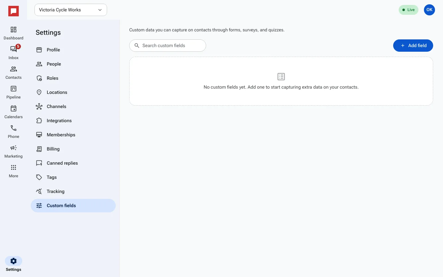 Custom fields settings