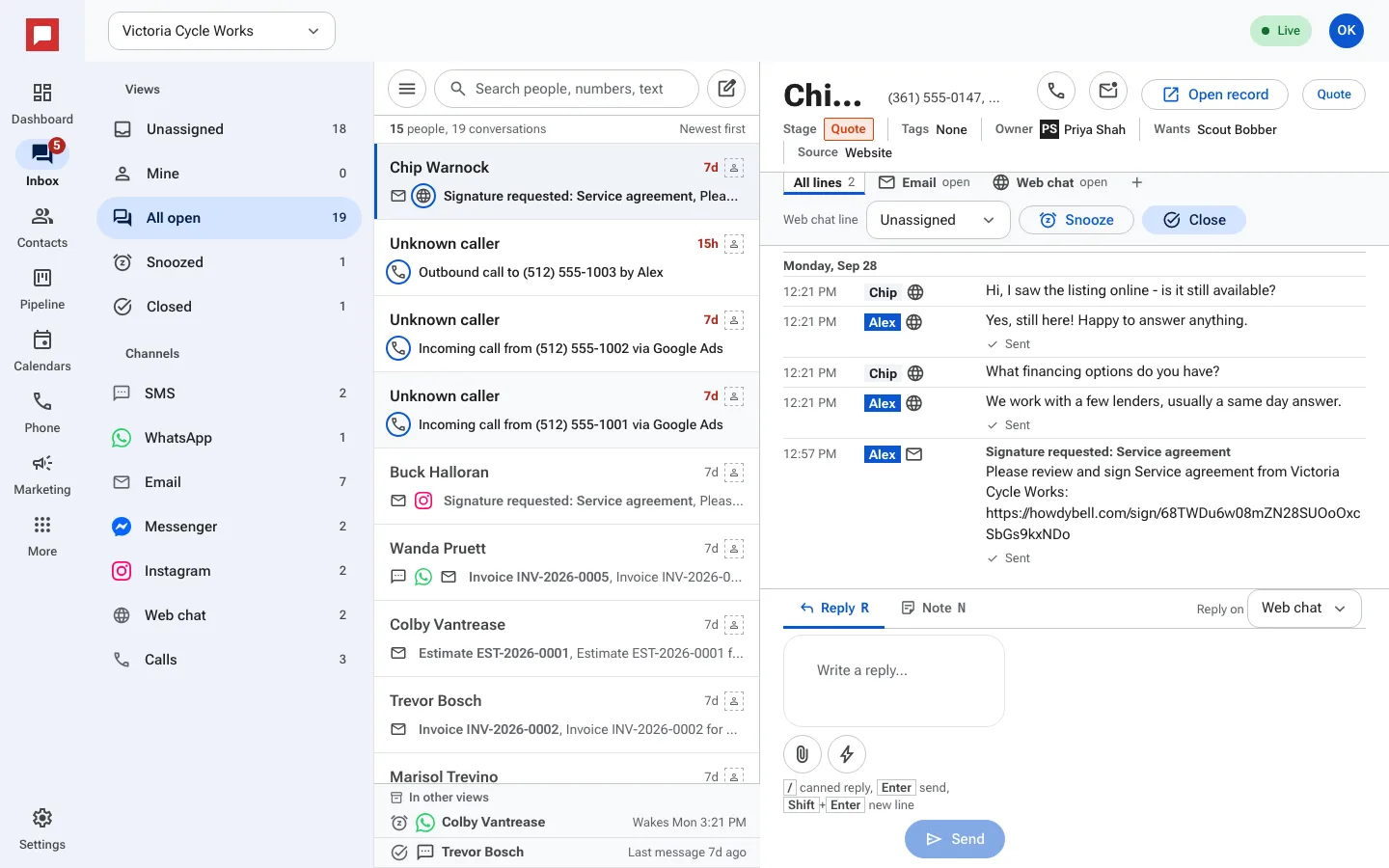 The conversation thread with the reply composer at the bottom