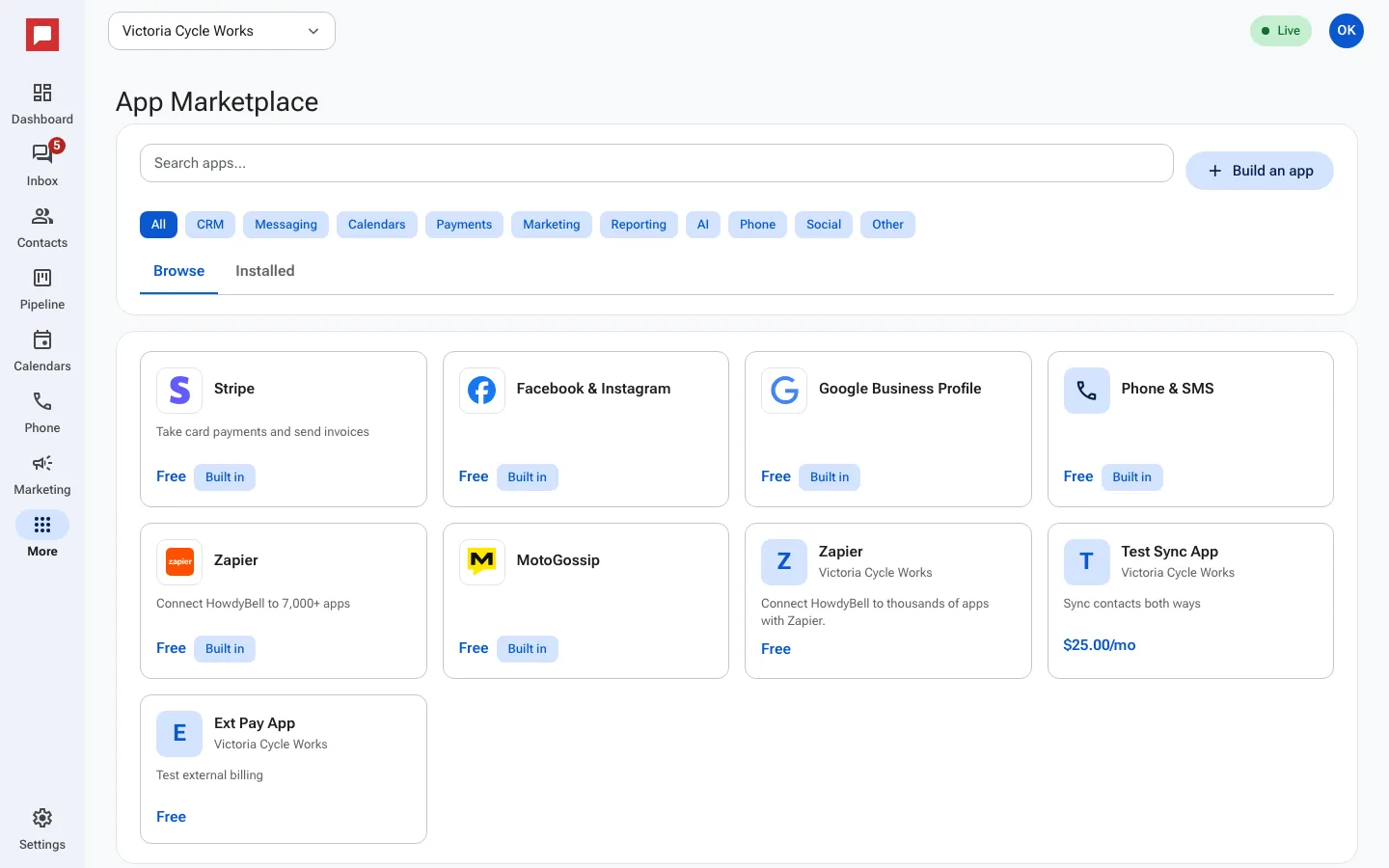 Marketplace browse screen