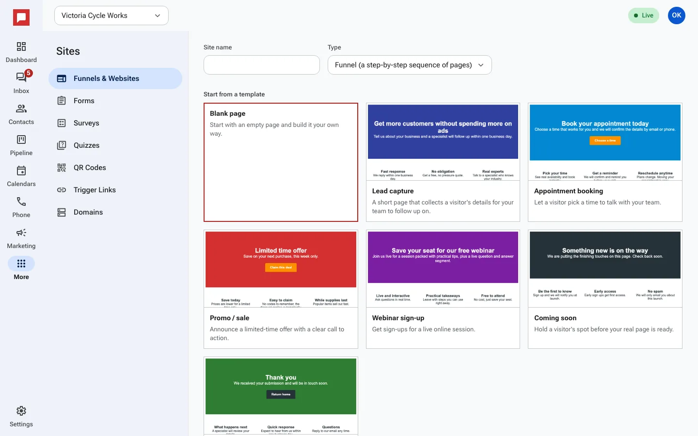 Starting a new site from a template