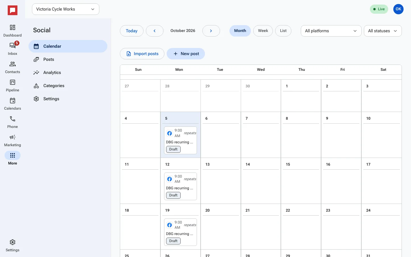 Social calendar view
