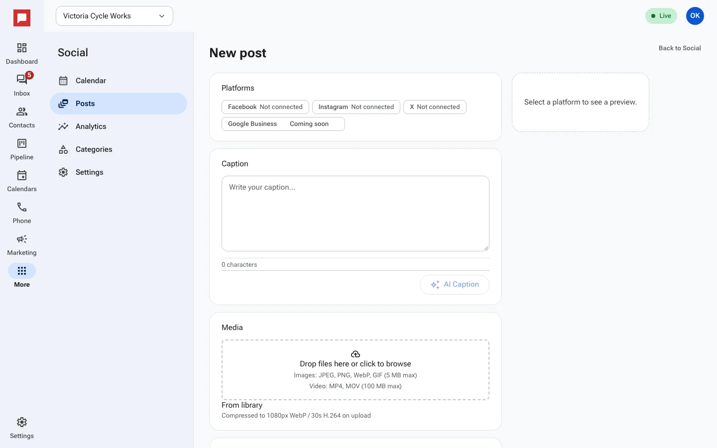 New post editor screen